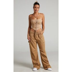 NWT Lioness Size M Miami Vice 100% Cotton Cargo Wide Leg Pants in Stone